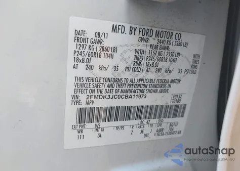 2012 Ford Edge Sel from USA, damaged, VIN 2FMDK3JC0CBA11973